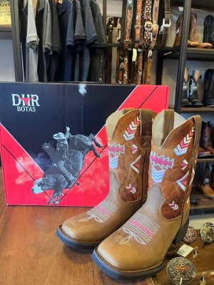 BOTA DHR FEMININA TABACO C/ROSA D555